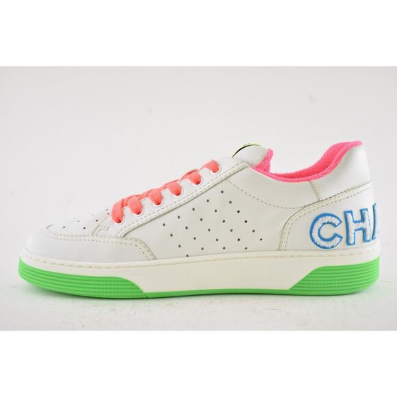 Chanel Mens 20P White Multicolor Neon CC Logo Flat Runner Trainer Sneaker 44 11 - Picture 8 of 12